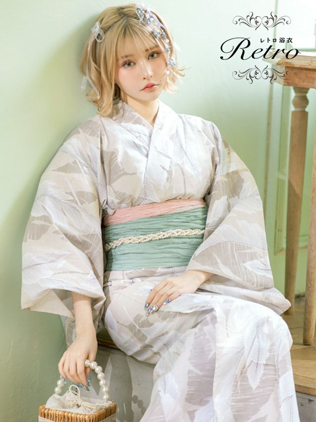 [浴衣] ニュアンスリーフ 大人古典レトロ 3点セット (ゆかた・兵児帯・下駄)