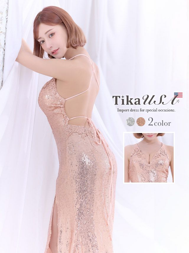 LA直輸入 総スパンコールキャミソールタイトロングバースデードレス (Sサイズ～Lサイズ) (明日花キララ キャバドレス着用)