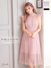 ROBEdeFLEURS ローブドフルール 高級ハイネックレースフリル袖ドット柄パール付きチュールAライン膝丈ドレス