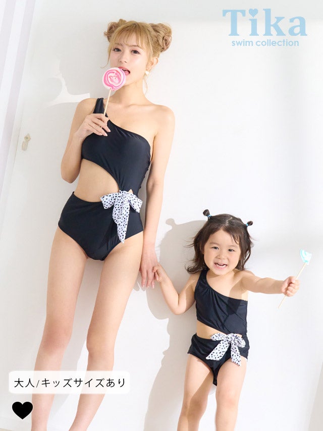 水着 キッズサイズ アウトダルメシアンプリントリボンワンショルモノキニビキニ