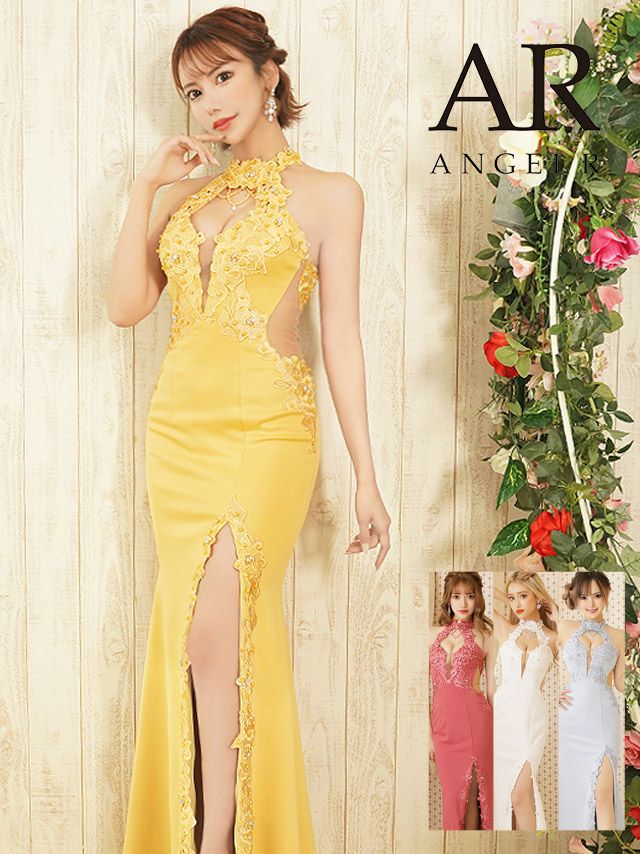 Angel-R エンジェルアール 高級フラワーモチーフホルターネックタイトロングドレス