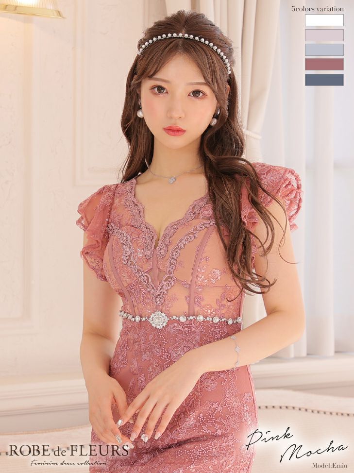 キャバドレス ミニドレス ROBEdeFLEURS ローブドフルール 高級総レースウエストビジューノースリーブ台形フレアドレス