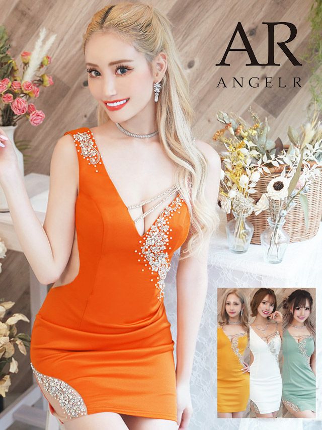 Angel-R エンジェルアール 高級アシメントリーパールビジューくびれタイトミニドレス