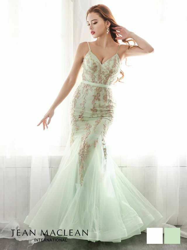 JEANMACLEAN ジャンマクレーン 高級レースデザインラメチュールマーメイドキャミソールロングバースデードレス