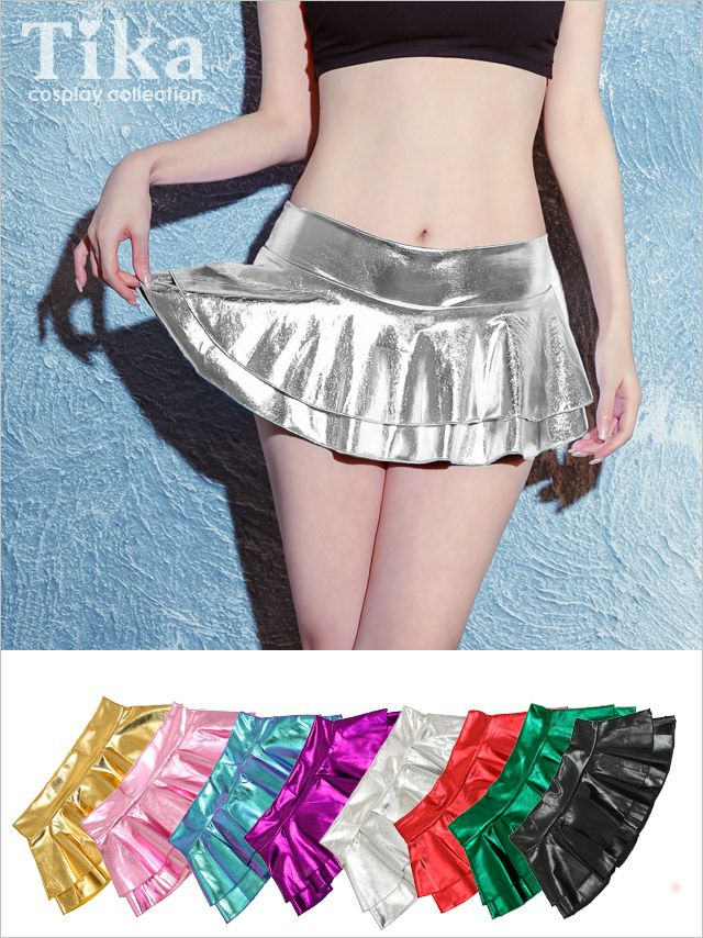 コスプレ スカート 単品 ダンス ミニスカート ショー 衣装 仮装 小物 グッズ 2段フリルメタリックマイクロミニスカート