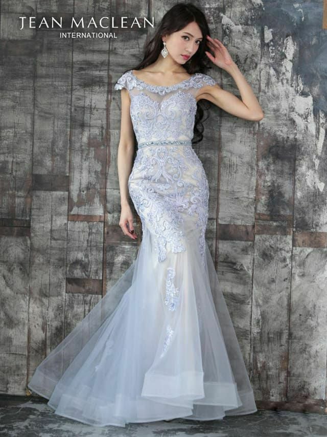 JEANMACLEAN ジャンマクレーン 高級フラワー刺繍レースウエストビジューチュールノースリーブマーメイドロングドレス