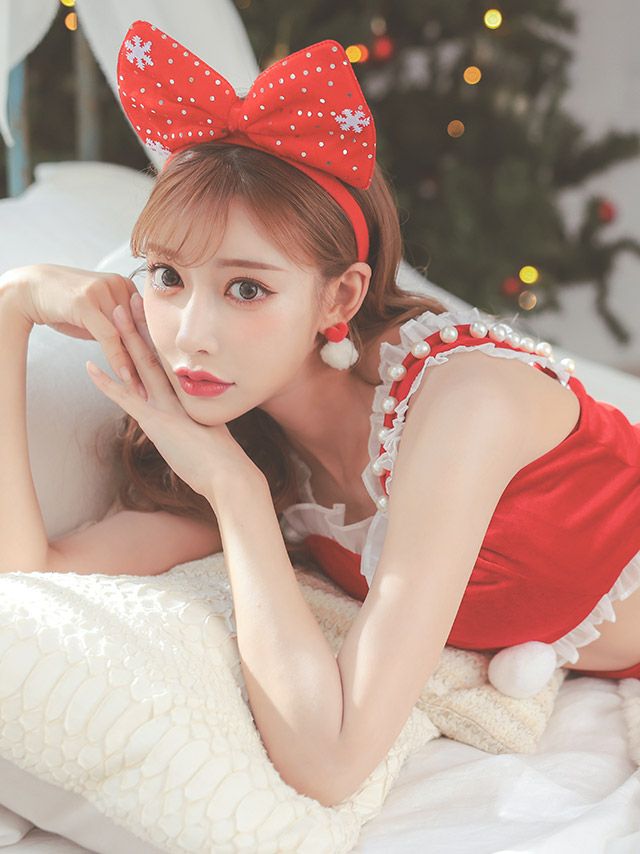 サンタコスプレ 3点set パール付きショルダーアウト へそ出し セクシー
