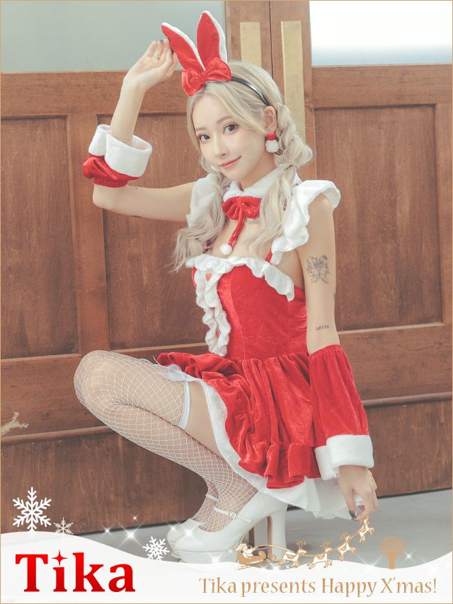 コスプレ サンタ うさぎ クリスマス アニマル 衣装 コスチューム 仮装 Tika ティカ サンタコス 6点set ラブリーフリルリボンバニーサンタコスプレ
