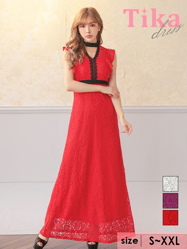 Tika キャバドレス　XXXL ティカ Tika キャバドレス 袖ありシアーパフスリーブツイストネック