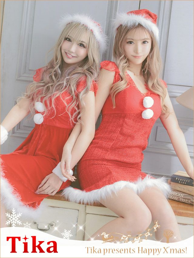 サンタ サンタコス サンタコスプレ クリスマス クリスマスドレス コスプレ ドレス ミニドレス フレアドレス ツイード ツイードドレス ベロア ベロアドレス キュート ガーリー フェミニン Tika ティカ サンタコス 選べるベルト付きクリスマスガーリーサンタコスプレ