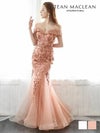 JEANMACLEAN ジャンマクレーン 高級刺繍スパンコールデザインバックレースアップチュールマーメイドオフショルダーロングドレス