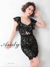 Andy アンディ 高級総レースペンタゴンネック胸元フリルバックリボンフリルウエスト切替ノースリーブタイトミニドレス