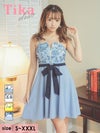 キャバドレス ミニ丈 Aライン キャバクラ 大きいサイズ Tika ティカ キャミソールフラワーレースバストジップウエストベリボンフレアミニドレス