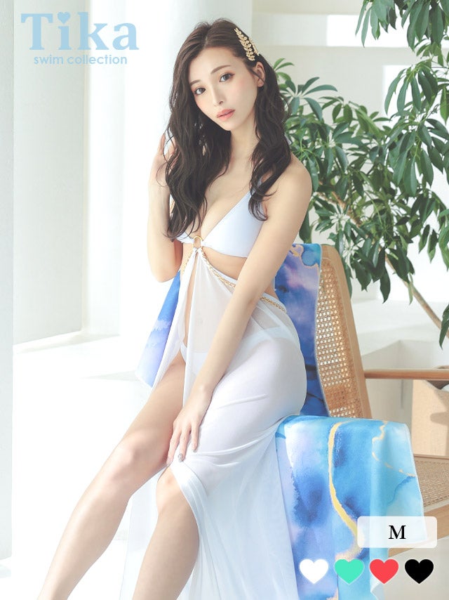 水着 チェーンパレオ付き体型カバーセクシー三角ビキニ