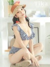 水着 ギンガムチェックガーリーフリルハイウエストビキニ