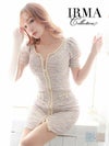 IRMA イルマ 高級パフスリーブツイードダブルジップ半袖タイトミニドレス