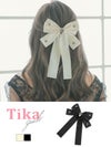 ヘアーアクセサリー 髪留め ヘアクリップ バレッタ ポニーフック 大きめ 黒 白 Tika ティカ キラキラビジュー付きビッグリボンバレッタヘアアクセサリー
