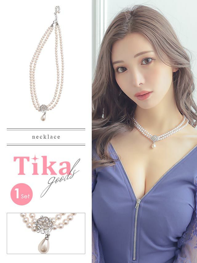 アクセサリー ネックレス ショート アクセ 結婚式 二次会 パーティー Tika ティカ フラワーモチーフビジュー付きパール2連ネックレス