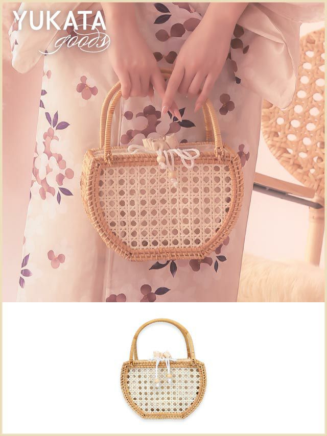 [浴衣小物] ラタンハーフムーンミニかごバッグ