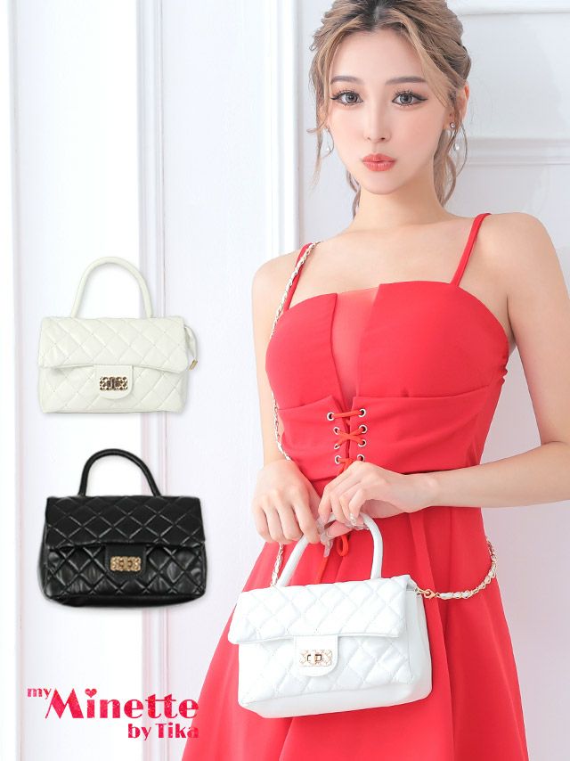 チェーン付き2Wayキルティングミニバッグ