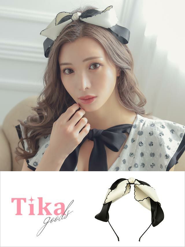 ヘアーアクセサリー アクセ ヘアーアレンジ 簡単 ヘッドアクセ Tika ティカ バイカラーリボンカチューシャヘアアクセサリー