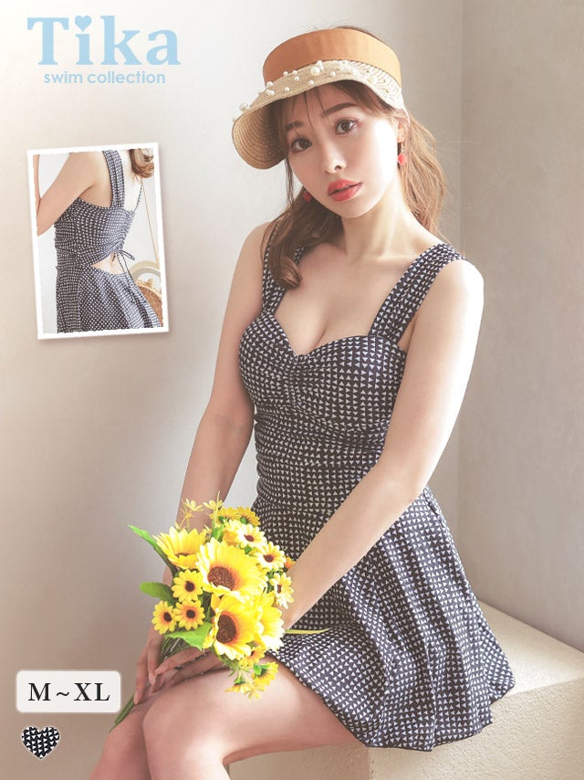 水着 バックドロストカットアウトデザインモノトーンガーリーワンピースビキニ