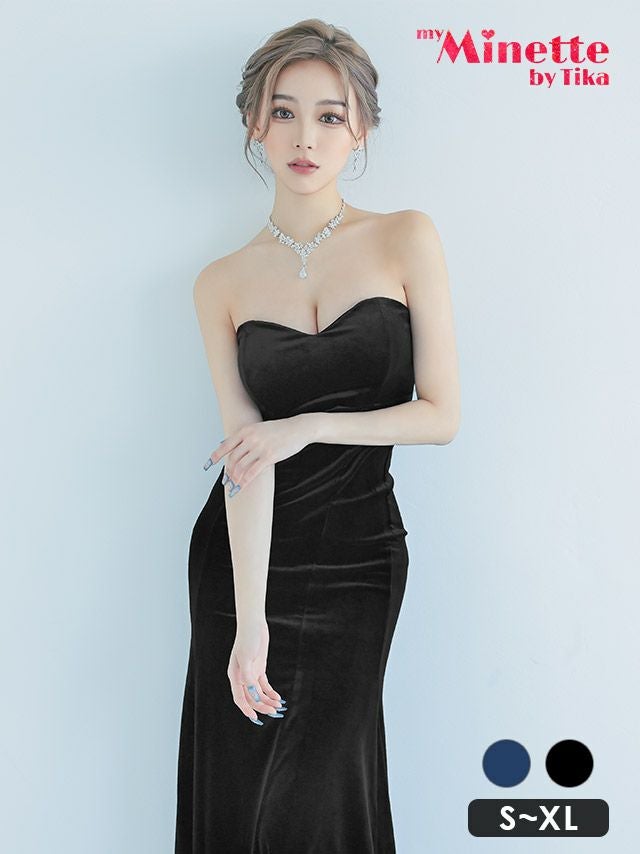 ベアハートカットベロアマーメイドラインロングドレス