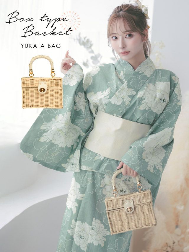 [浴衣小物] ボックス型2Wayミニかごバッグ