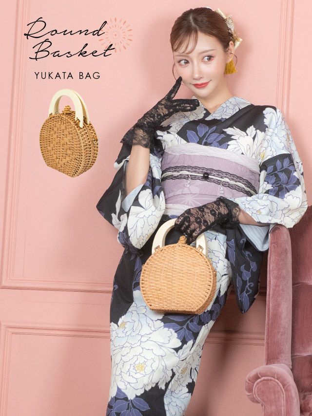 [浴衣小物] サークル型2Wayミニかごバッグ
