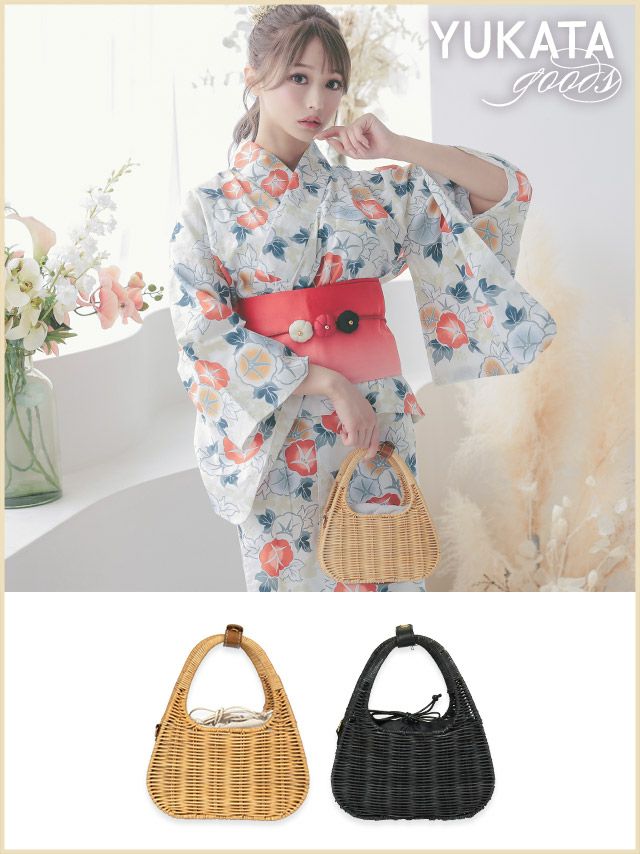 [浴衣小物] 2Wayラタンバスケットミニかごバッグ