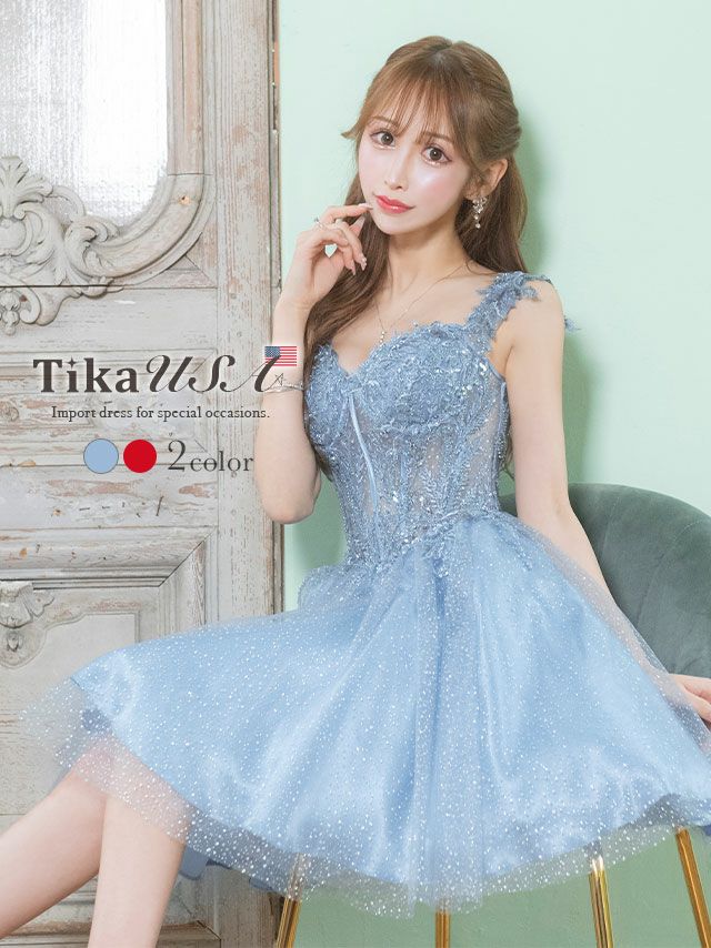 LA直輸入 シアーコルセット刺繍デザインラメチュール2Wayオフショルダーフレアミニバースデードレス (XSサイズ～Lサイズ) (浦西ひかる キャバドレス着用)