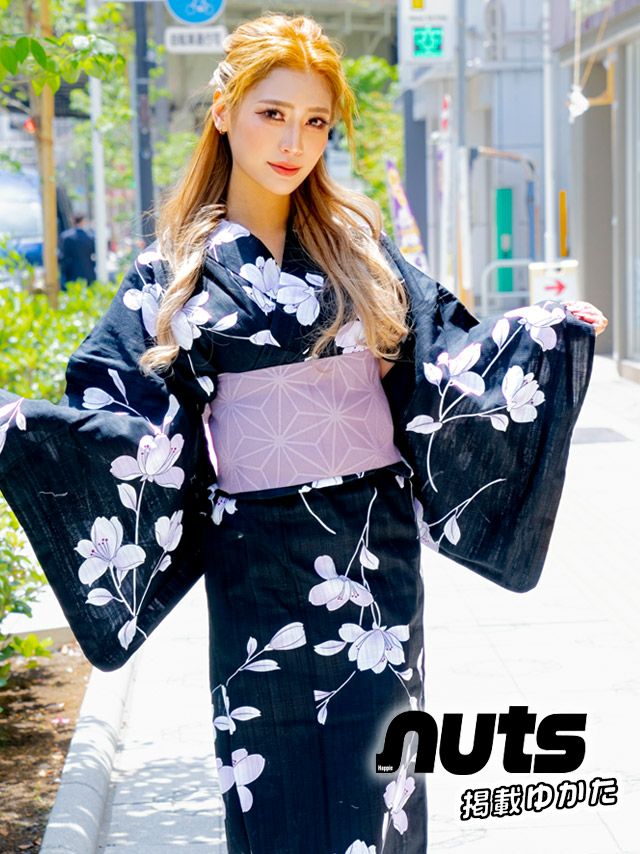 [浴衣 選べる帯] 妖艶 ブラック×グラデーション菖蒲 3点セット (ゆかた・平帯or作り帯・下駄)