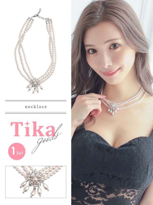 ネックレス アクセサリー アクセ Tika ティカ フラワーモチーフ3連パールチョーカーネックレス