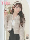 羽織り ボレロ カーディガン ノーカラー ジャケット 長袖 Tika ティカ ツイード風配色ショート丈ボレロカーディガン