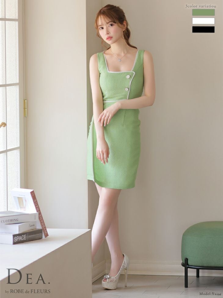 DEA.byROBEdeFLEURS ディアバイローブドフルール 高級ノースリーブパイピングツイードタイトワンピースドレス