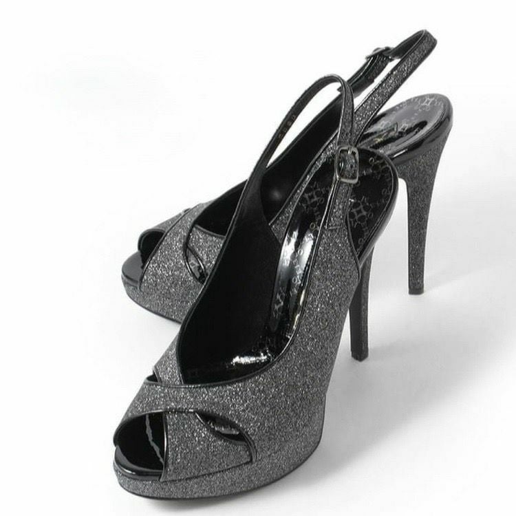 靴 パンプス コメックス ハイヒール ピンヒール 美脚 Tika ティカ オープントゥクロスデザインバックストラップキラキララメサンダル