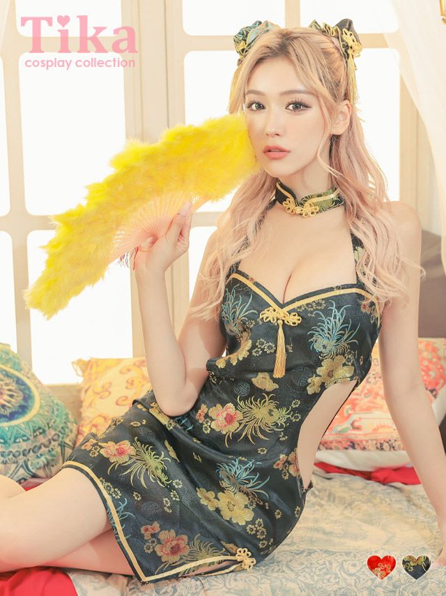 コスプレ ハロウィン チャイナ服 衣装 仮装 ゴールド刺繍セクシーカットアウトミニ丈チャイナドレス