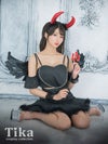 コスプレ ハロウィン 悪魔 エンジェル 衣装 仮装 ウィング付き胸元ハートビジューマーメイドフリルセクシーガーリーブラックデビル