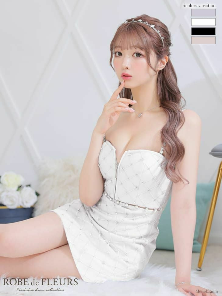 キャバドレス ミニドレス ROBEdeFLEURS ローブドフルール 高級クリスタルビジューキャミソールタイトミニドレス