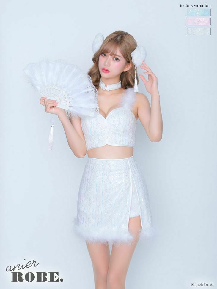 セットアップキラキラスリットチャイナドレスドレス チョーカー ヘッドアクセ