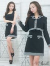 Anella アネラ ショートジャケット付きパイピング千鳥柄リボンタイトミニ韓国ドレススーツ (Sサイズ～Lサイズ) (一条響 キャバ韓国ドレス着用)