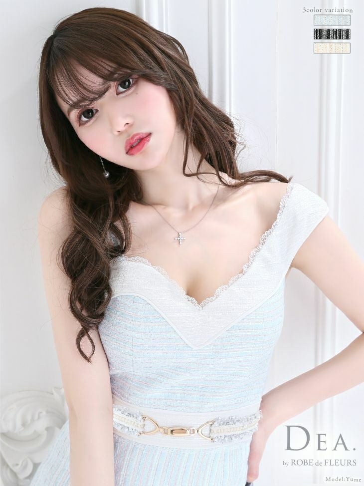 DEA.byROBEdeFLEURS ディアバイローブドフルール 高級ラメツイードアシメントリーワンショルダータイトミニドレス