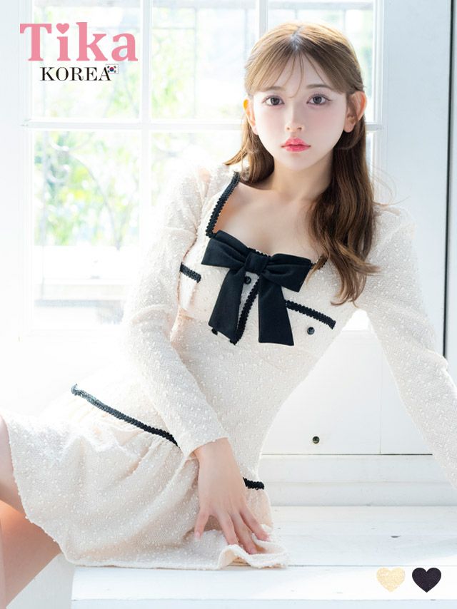 メイン画像 キャバドレス 韓国 [SALE] ミニドレス ニット ワンピース 長袖 ブラジャーのまま Aライン キャバドレス (黒崎みさ着用) [tk-mdk857-884]