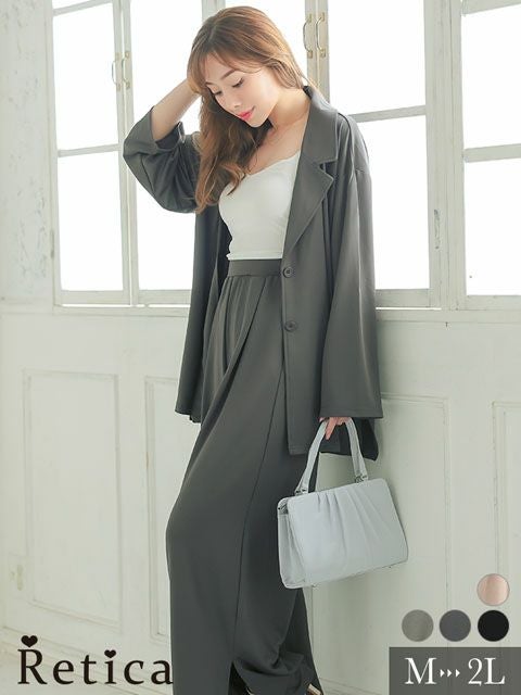 テーラードジャケット&スリットデザインワイドパンツパジャマスーツ