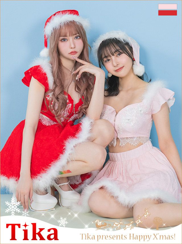 コスプレ サンタ クリスマス 衣装 仮装 赤 ピンク フラワー刺繍バストジップふわふわフェザーセパレートサンタコスプレ