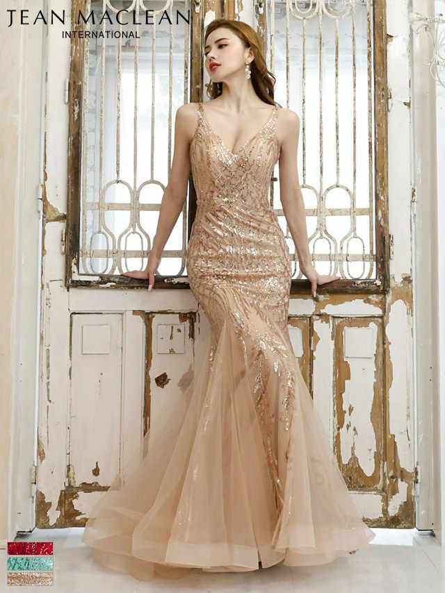 キャバドレス ロングドレス [JEANMACLEAN/ジャンマクレーン] 高級スパンコール刺繍バックスピンドルキャミソールチュールマーメイドロングバースデードレス