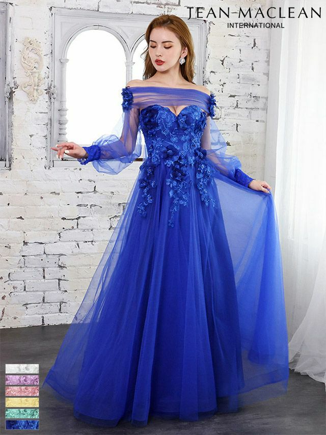 キャバドレス ミニドレス [JEANMACLEAN/ジャンマクレーン] シアー長袖オフショルダー立体フラワービジュー高級ロングバースデードレス