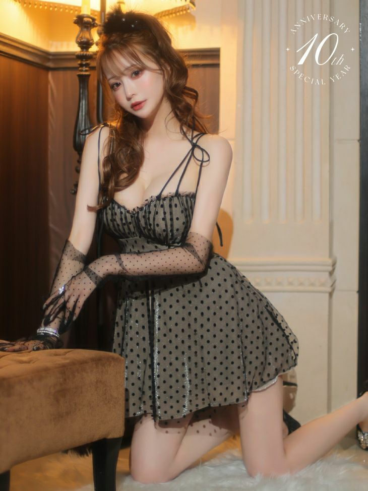 10th SPECIAL COLLECTION 高級 Etoile de Brille ネックリボンキャミソールベアトップフレアミニドレス