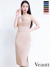キャバドレス 膝丈ドレス Veautt/ヴュート 高級ネックビジュードレープジップスリットタイト膝丈ドレス