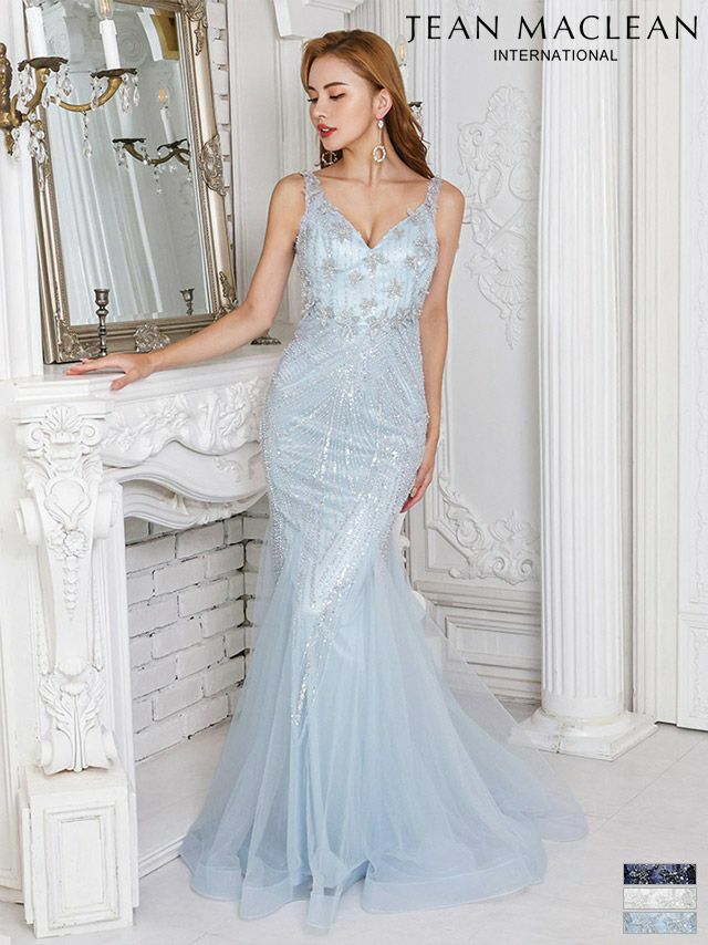 キャバドレス ロングドレス [JEANMACLEAN/ジャンマクレーン] 高級フラワー刺繍ゴージャスビジューキャミソール立体フラワースパンコールビーズ刺繍チュールマーメイドタイトロングバースデードレス